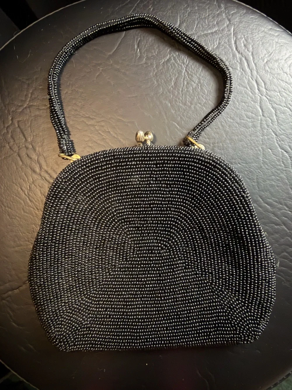 Small Vintage Black Beaded Evening Bag Clutch Purse Snap Closure Classic Luxury